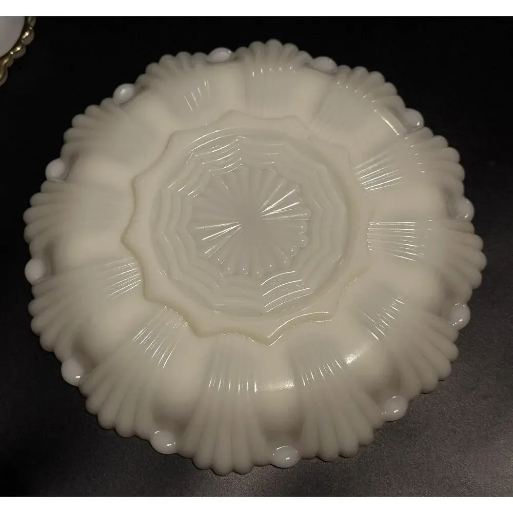 2 Anchor Hocking Fire King Milk Glass Deviled Egg Plates 22K Gold Trim Platters